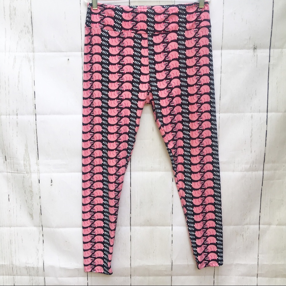 Lula Roe Raccoon Leggings Pink Black Blue TC